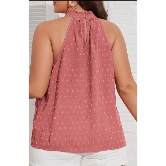 Emery Rose Halter Neck Swiss Dot Frill Trim Blouse Size 1X 14 Sleeveless Pink - Picture 2 of 12